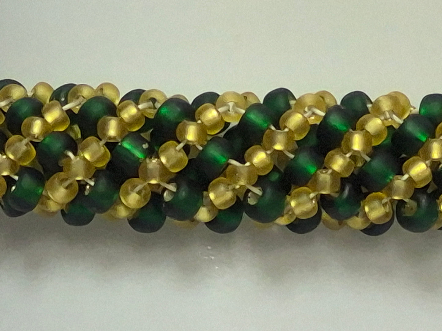 Emerald Green & Gold Russian Spiral Rope Bracelet – Miyuki 8/0 & 11/0 Matte Seed Beads, Antique Gold Filigree Caps & Lobster Clasp