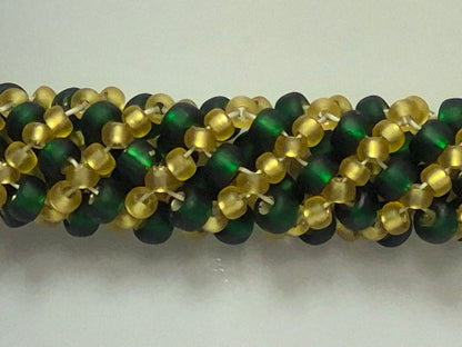 Emerald Green & Gold Russian Spiral Rope Bracelet – Miyuki 8/0 & 11/0 Matte Seed Beads, Antique Gold Filigree Caps & Lobster Clasp