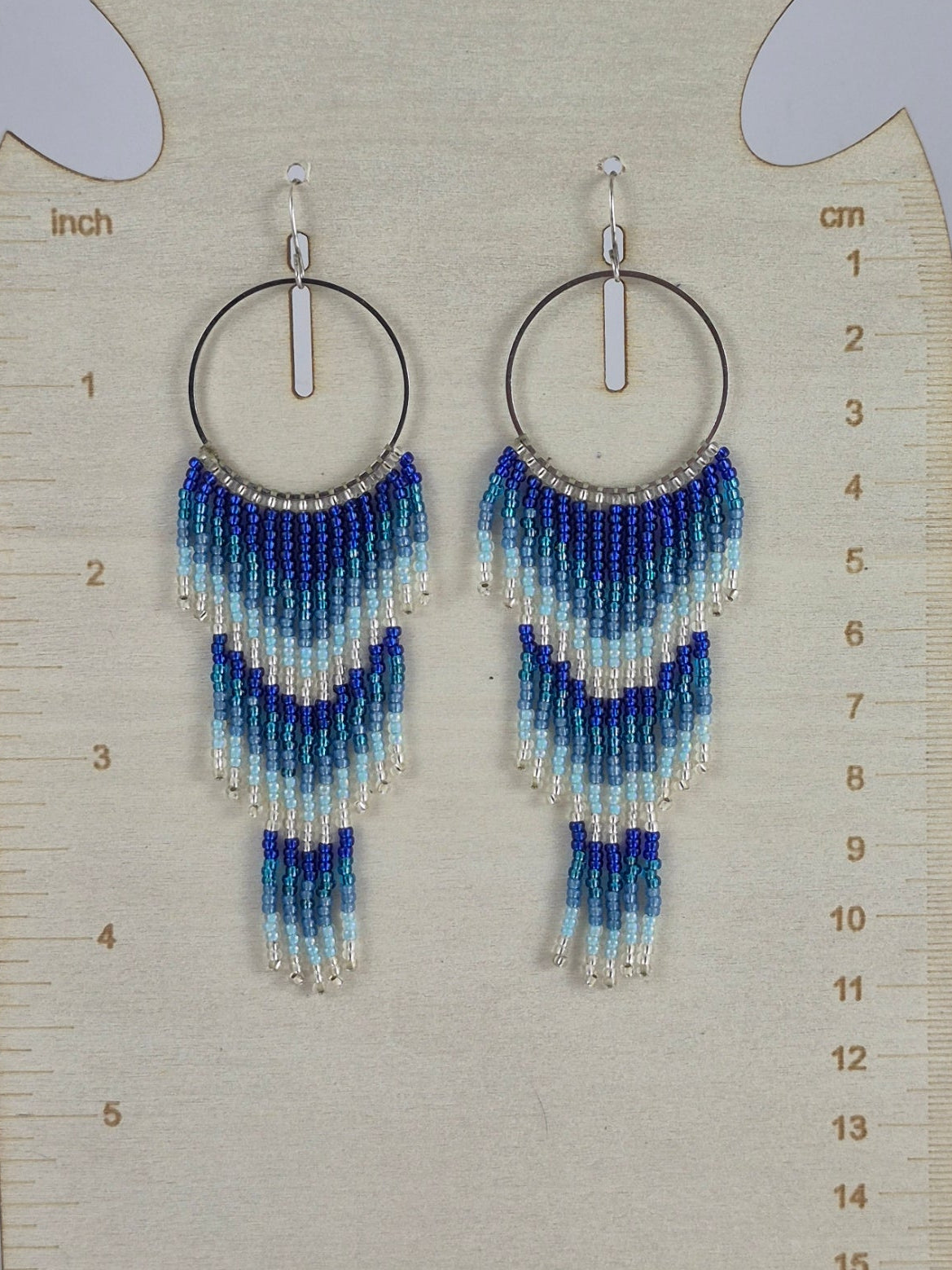 Blue & Silver Ombre Fringe Earrings | Handcrafted Beaded Statement Earrings