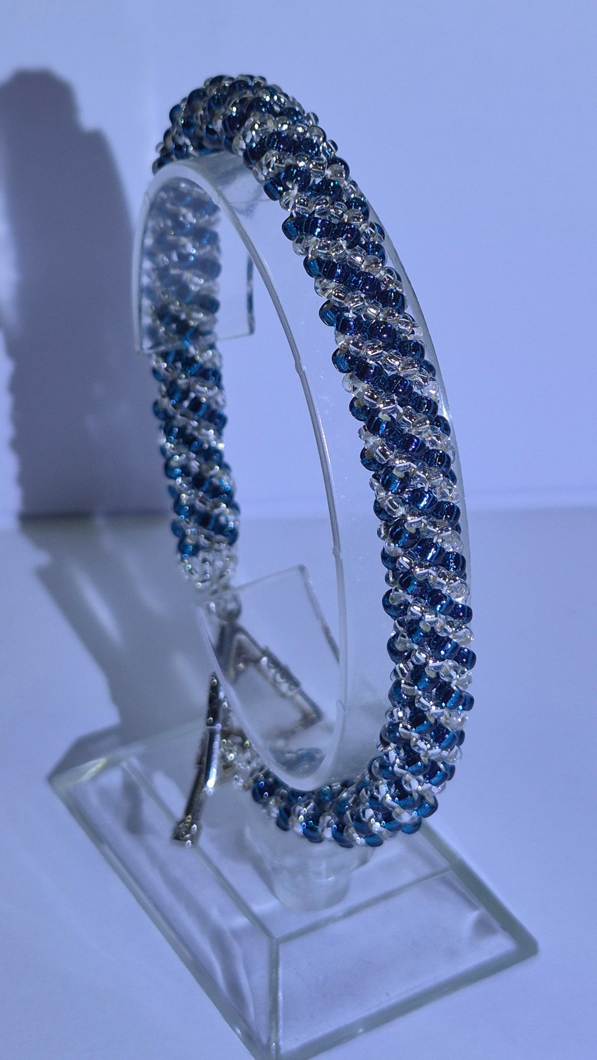 Navy Blue & Silver Russian Spiral Beaded Bracelet