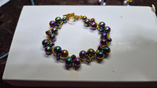 Rainbow Hematite & Iridescent Crystal Beaded Vine Bracelet