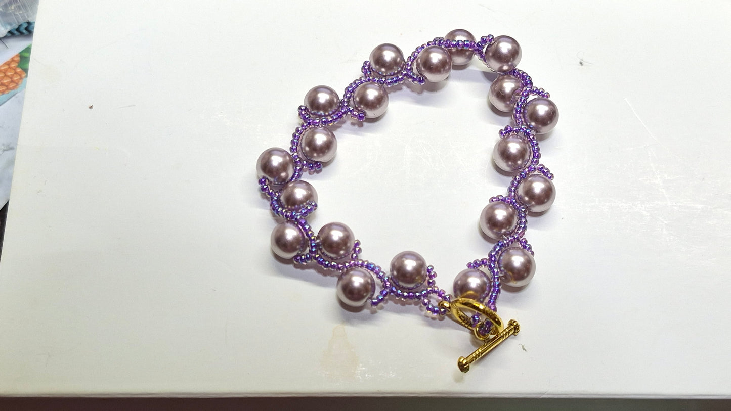 Mauve Pearl & Lavender Beaded Vine Bracelet