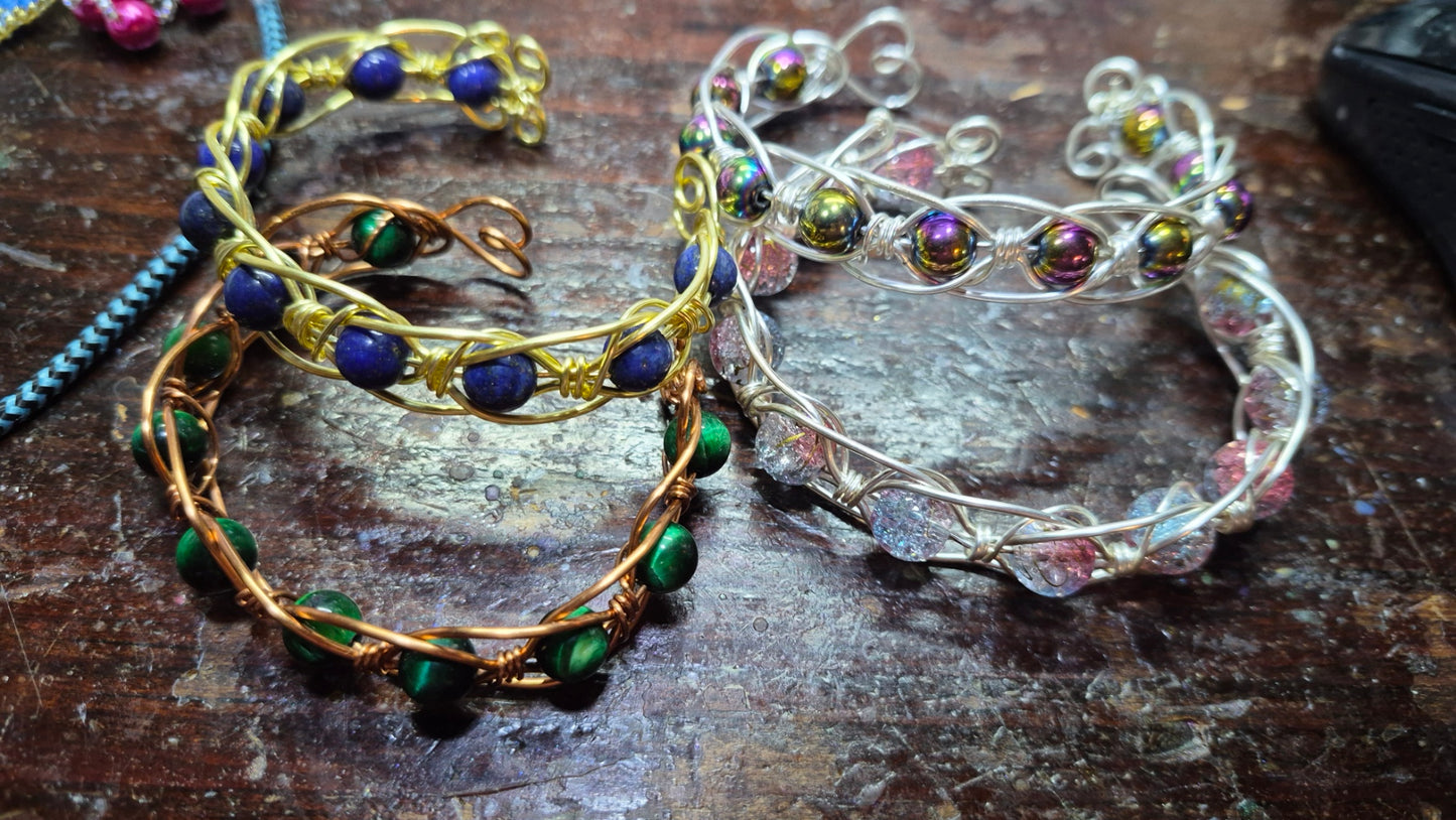 Handmade Wire Wrapped Stone Cuff Bracelet
