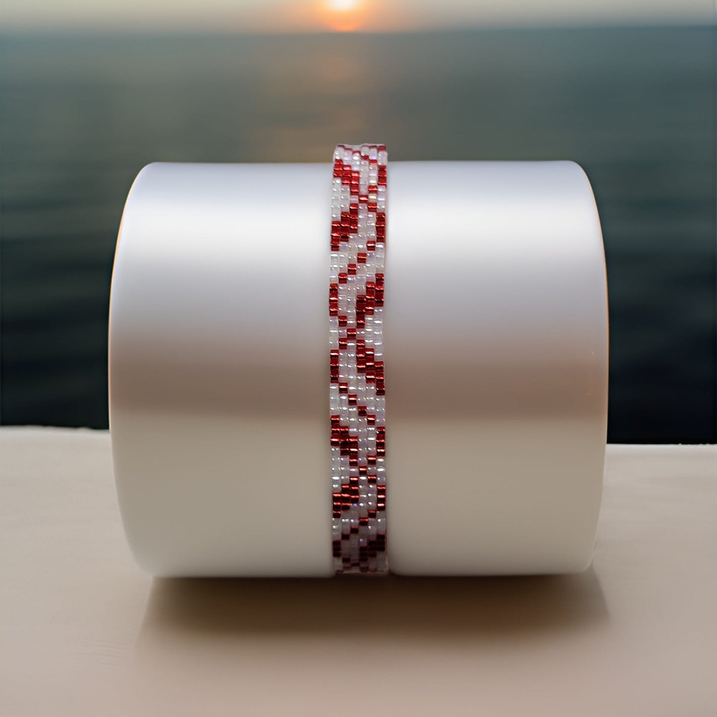 Red and white ribbon bracelet