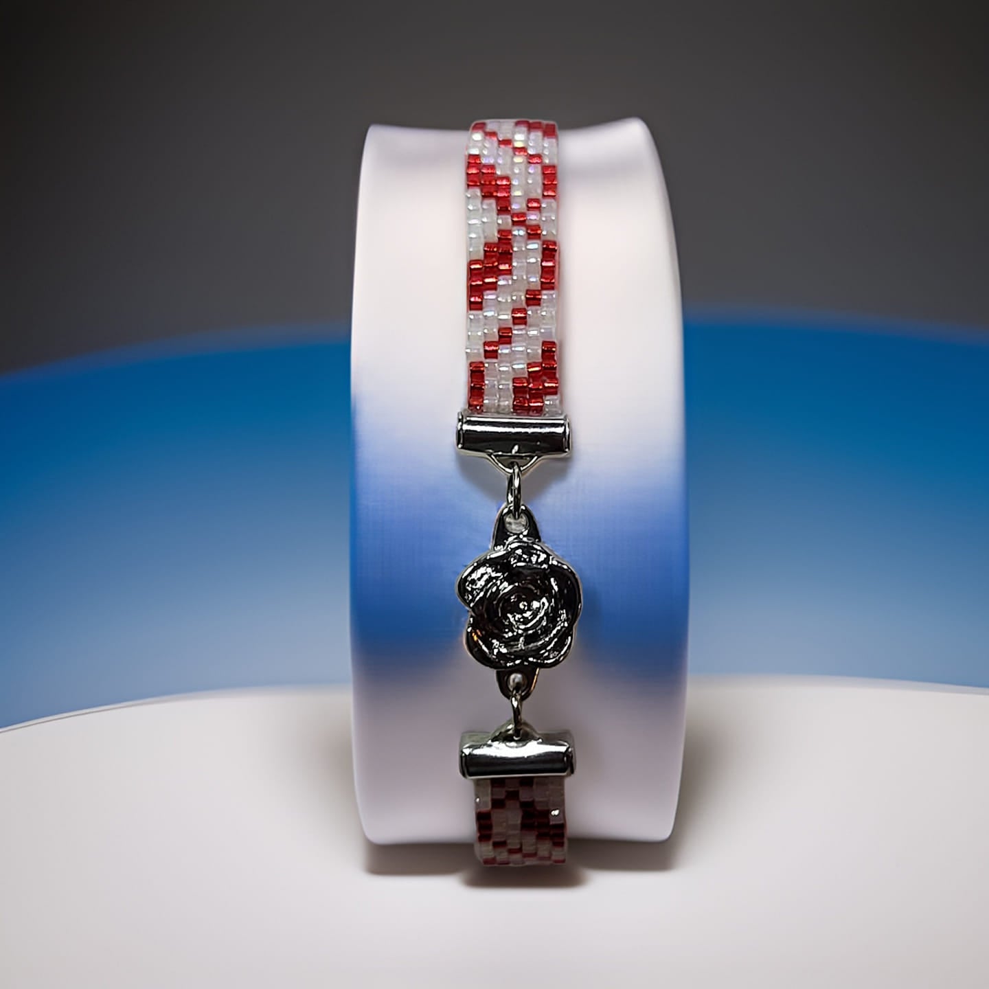 Red and white ribbon bracelet
