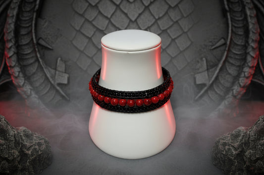 Red Turquoise Black Leather Cuff Bracelet, Handcrafted Celtic Dragon Gemstone Bracelet, Bold Artisan Jewelry, Gift for Her