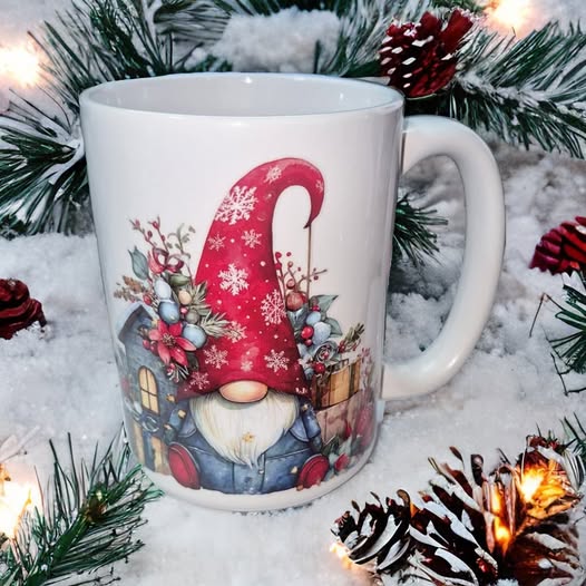 Christmas Gnome Mug - Curled Hat Gnome with Gifts