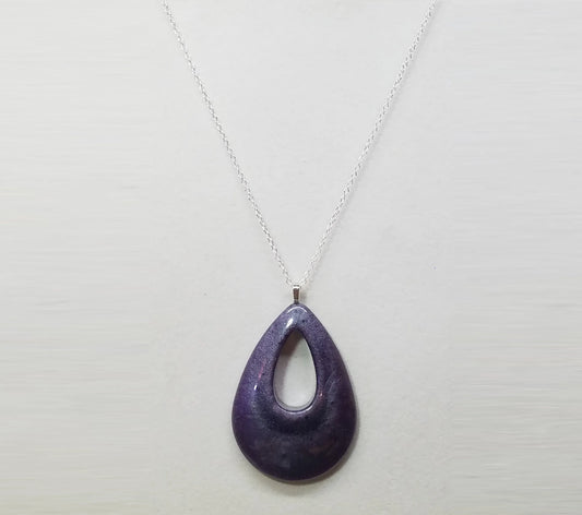 Purple Resin Teardrop Pendant Necklace - Handcrafted Statement Jewelry