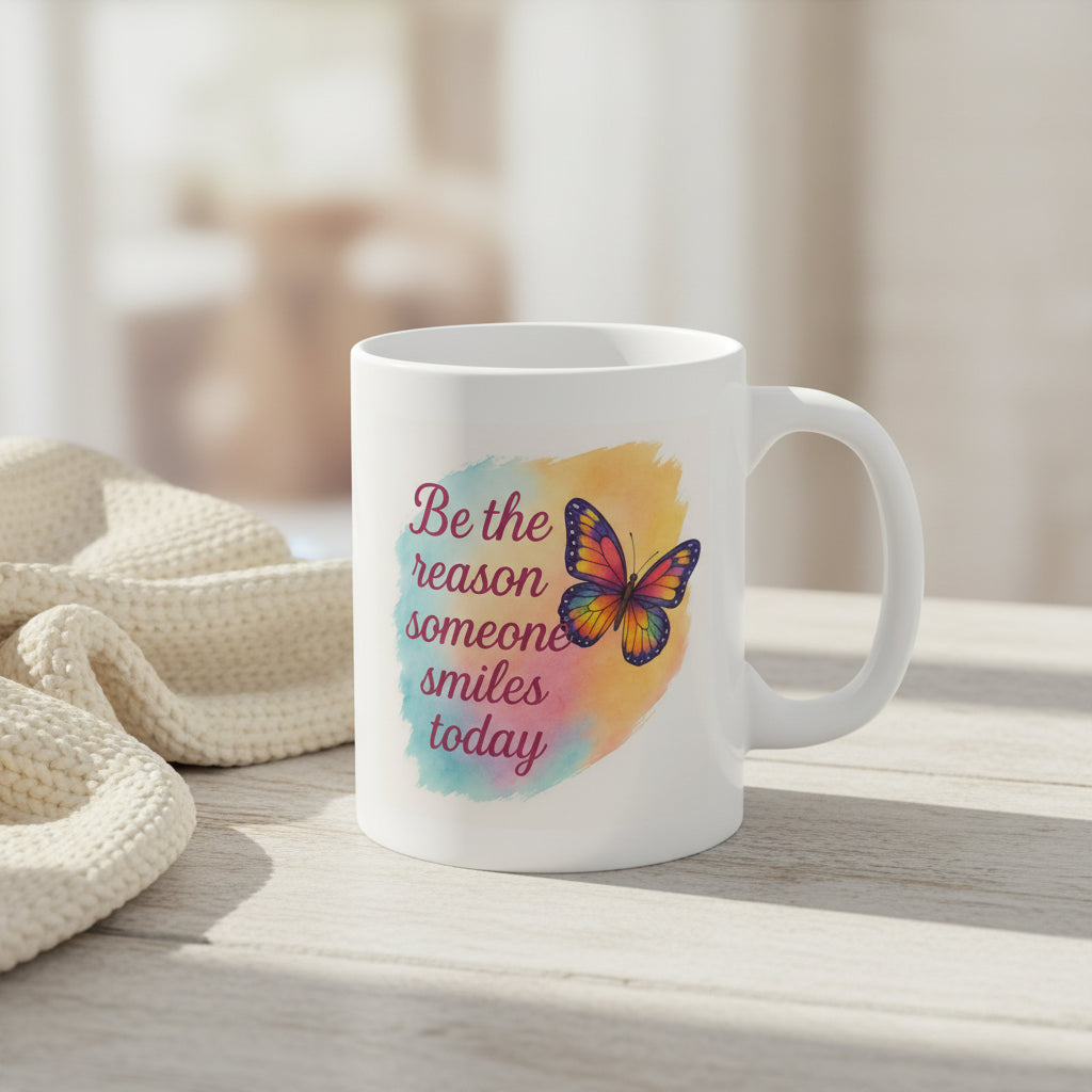 Be the Reason Someone Smiles Today Butterfly Mug - 11oz Inspirational Coffee Cup