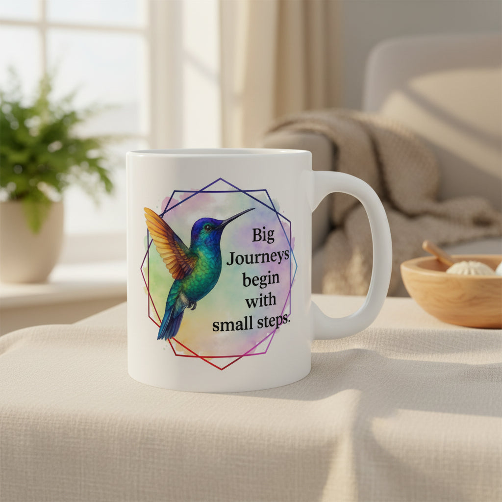 Big Journeys Begin with Small Steps Hummingbird Mug - 11oz Inspirational Coffee Cup