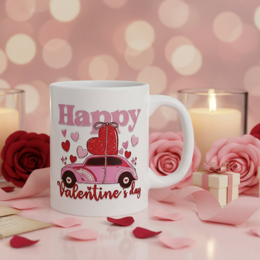 Happy Valentine's Day Pink Car Mug - 11oz