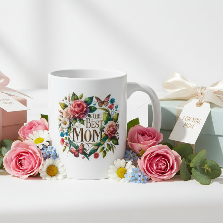 The Best Mom Botanical Wreath Mug - Classic Tribute