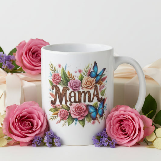 Mama Blue Morpho Butterfly Rose Bouquet Mug - Radiant Beauty