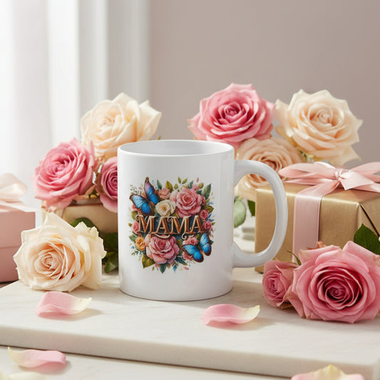 Mama Morpho Butterfly Rose Cluster Mug - Abundant Love