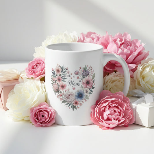 Mom Dusty Rose Heart Mug - Muted Elegance
