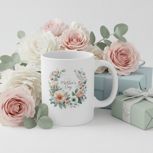 Happy Mother's Day Eucalyptus Rose Wreath Mug - Soft Elegance