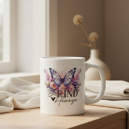 Be Kind Always Butterfly Mug - 11oz Inspirational Coffee Cup