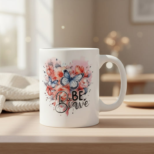 Be Brave Butterfly Mug - 11oz Inspirational Ceramic Coffee Cup