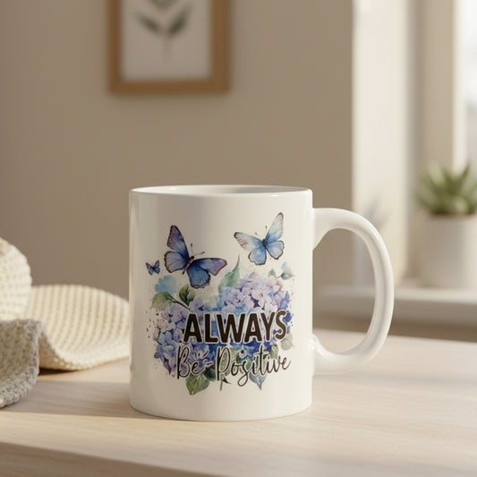 Always Be Positive Butterfly Mug - 11oz Inspirational Ceramic Coffee Cup