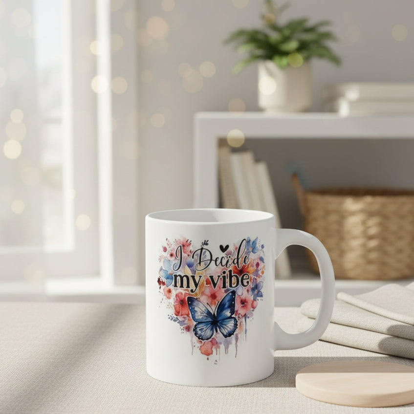 I Decide My Vibe Butterfly Mug - 11oz Inspirational Ceramic Coffee Cup