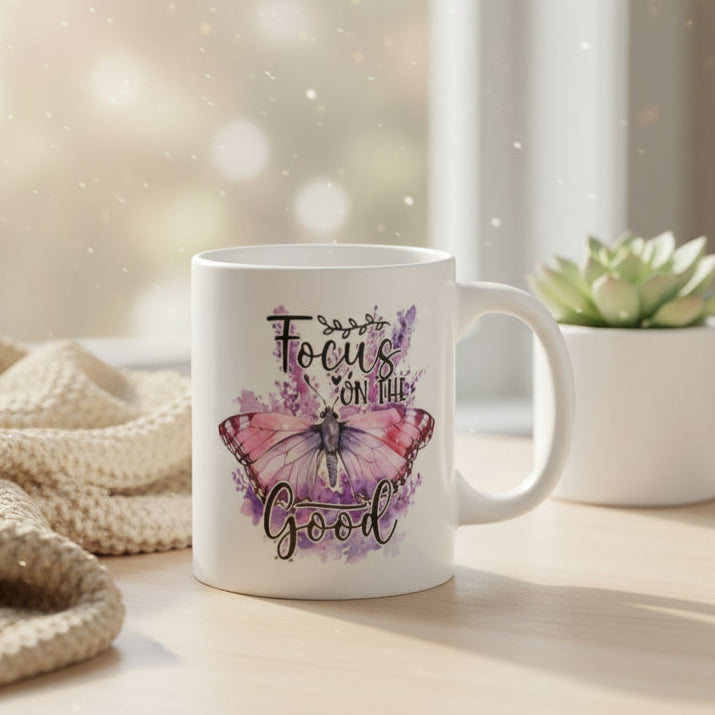 Focus on the Good Butterfly Mug - 11oz Inspirational Coffee Cup