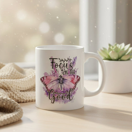 Focus on the Good Butterfly Mug - 11oz Inspirational Coffee Cup