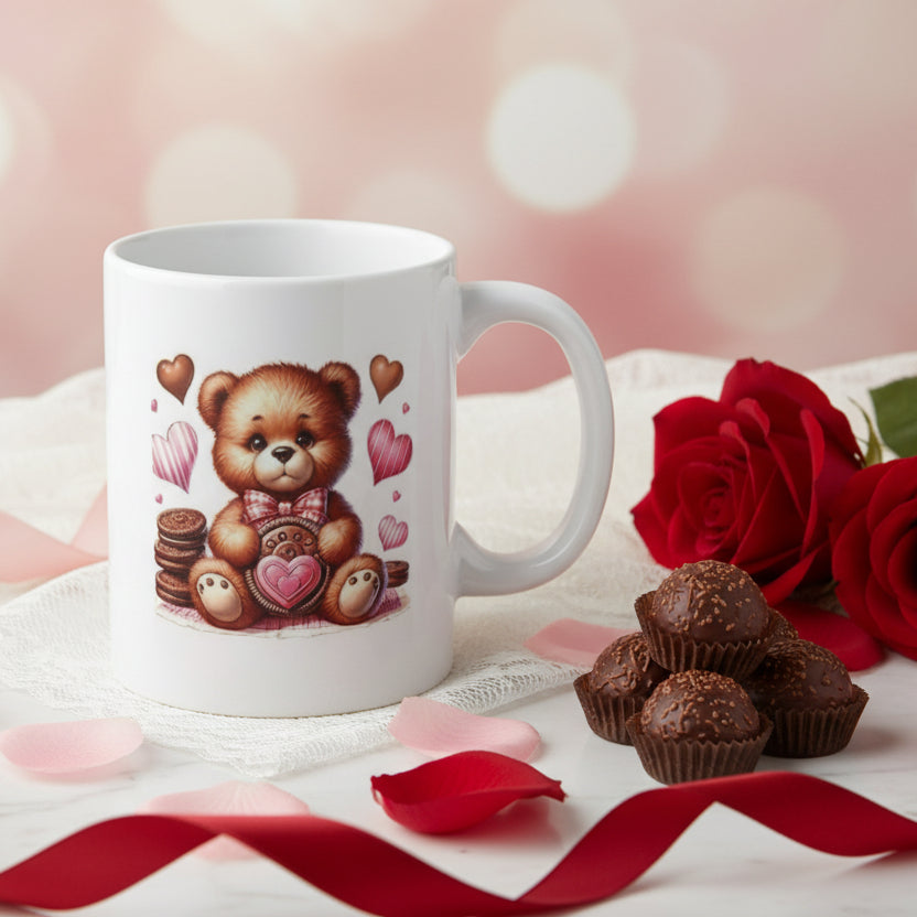 Valentine's Day Bear Mug with Chocolate Cookies - 11oz