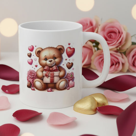 Valentine's Day Bear Mug with Gift Box & Roses - 11oz