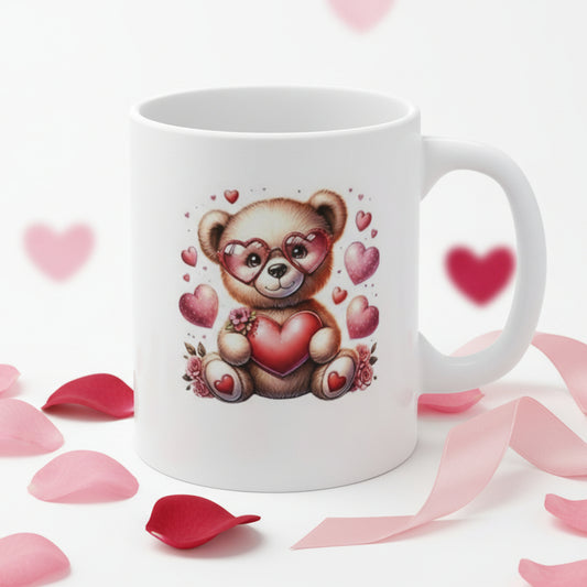 Valentine's Day Bear Mug with Heart Glasses - 11oz