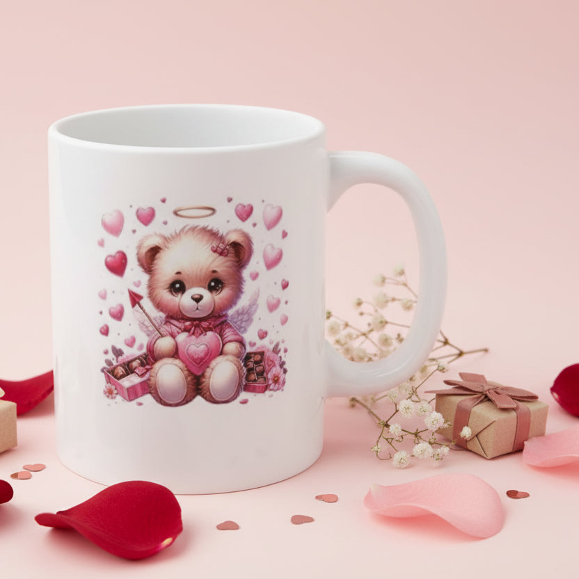 Valentine's Day Angel Bear Mug with Cupid Arrow - 11oz