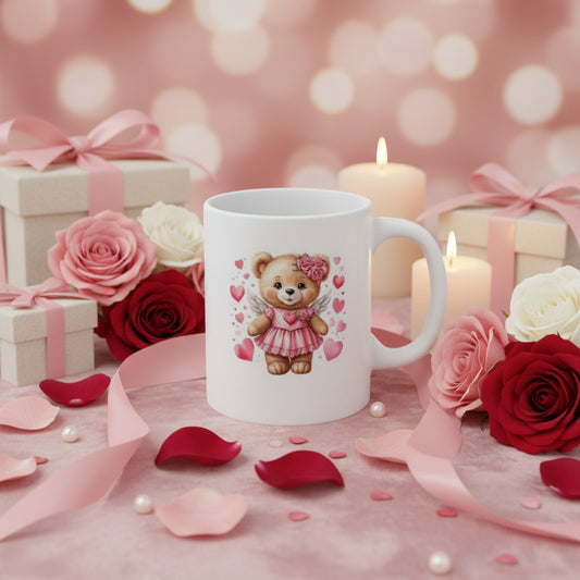 Valentine's Day Angel Bear Mug - 11oz Ceramic Coffee Cup