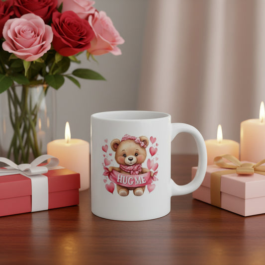 Hug Me Valentine's Day Bear Mug - 11oz Ceramic Coffee Cup