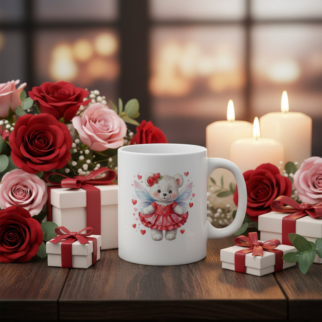 Valentine's Day Fairy Bear Mug - 11oz Ceramic Coffee Cup