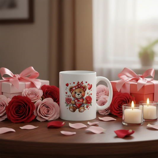 Valentine's Day XOXO Bear Mug - 11oz Ceramic Coffee Cup