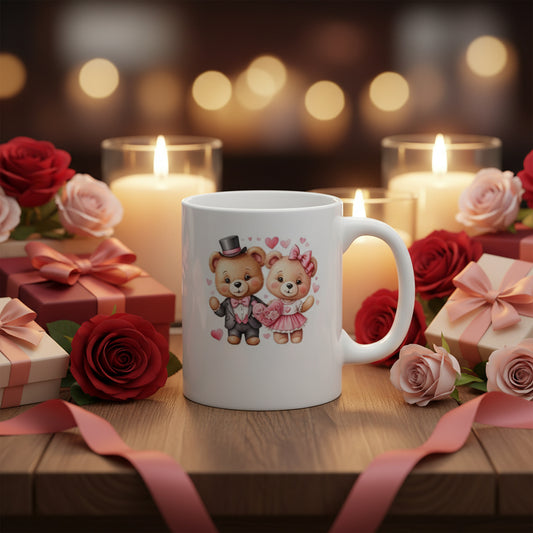 Valentine's Day Bear Couple Mug - 11oz Ceramic Coffee Cup