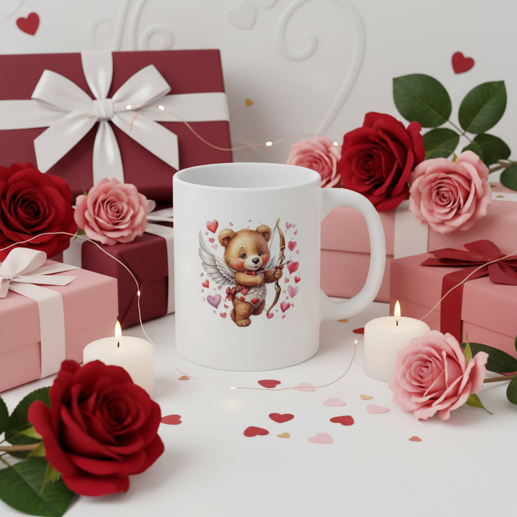 Valentine's Day Cupid Bear Mug - 11oz Ceramic Coffee Cup
