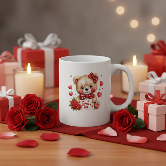 Cutie Pie Valentine's Day Bear Mug - 11oz Ceramic Coffee Cup