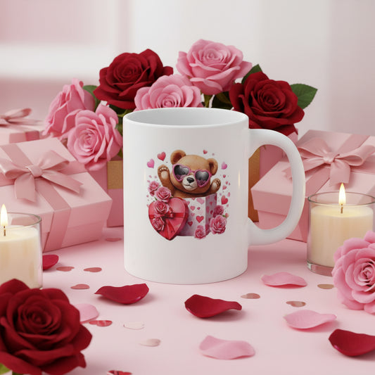 Valentine's Day Bear with Sunglasses Mug - 11oz Ceramic Coffee Cup