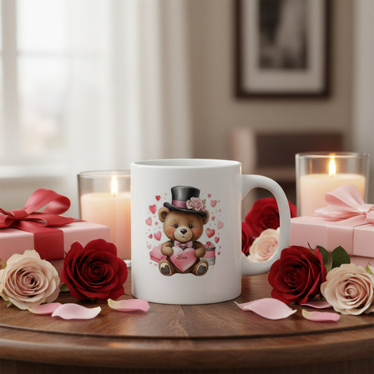 Valentine's Day Gentleman Bear Mug - 11oz Ceramic Coffee Cup