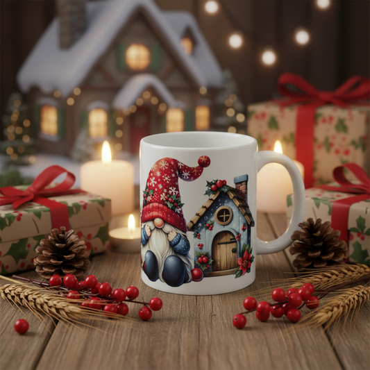 Curly Hat Gnome Mug - Rustic Christmas