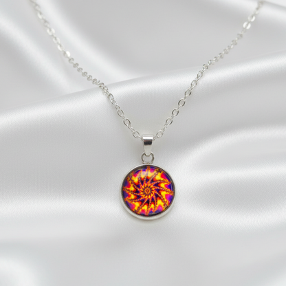Fire Spiral Fractal Pendant - White Satin Hero Shot with Silver Bail (Corrected)