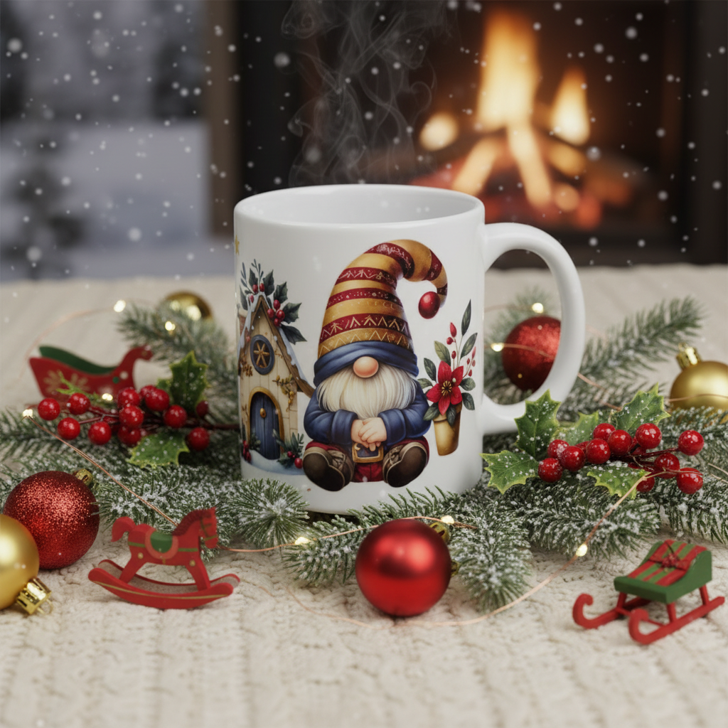 Gnome Pair Mug - Evergreen Holiday Setting