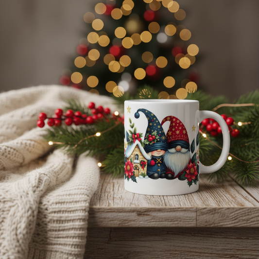 Gnome Pair with Cottage - Rustic Christmas