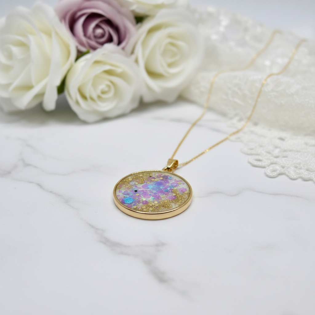 Professional product shot of celestial pendant on marble