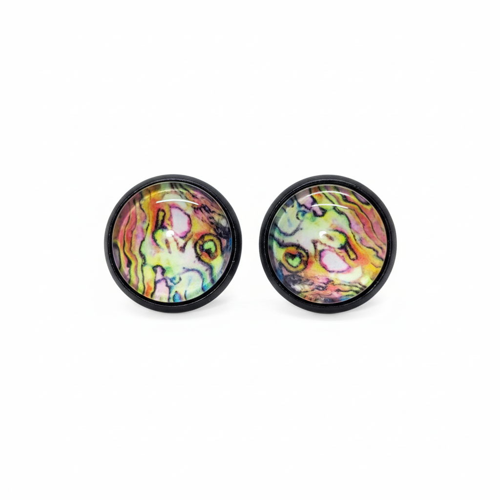 Marbled abstract stud earrings on white background