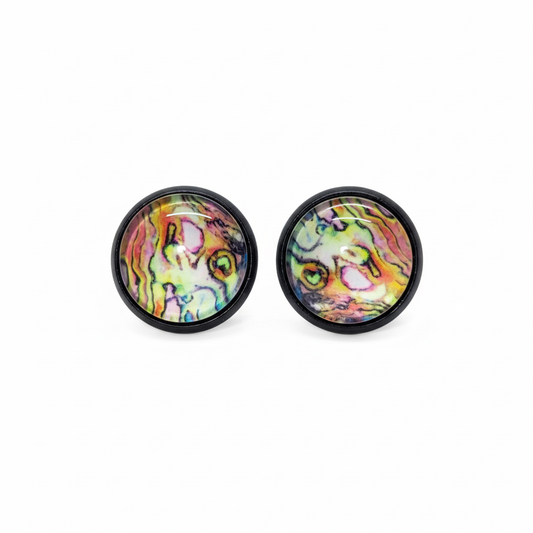 Marbled abstract stud earrings on white background