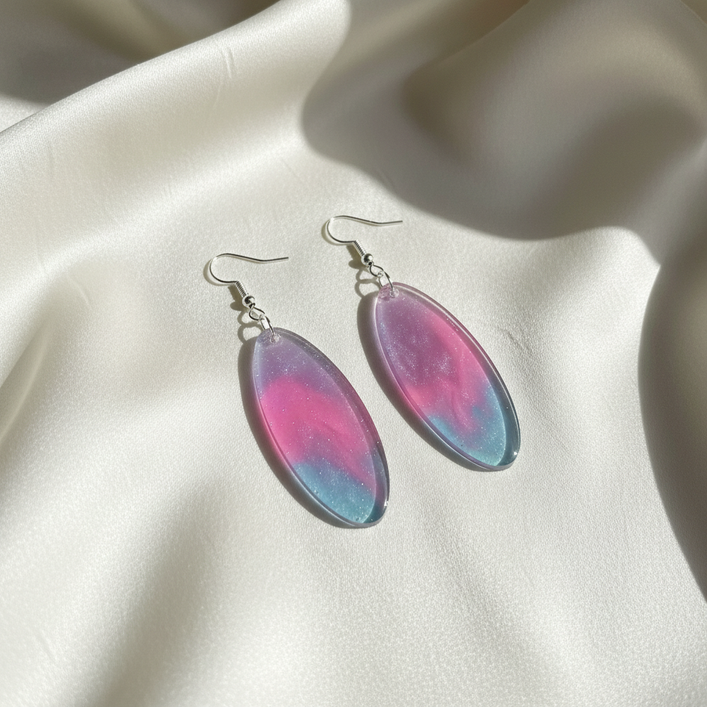 Twilight Sparkle Pastel Earrings - front view on silk
