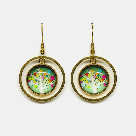 Tree of Life Double Circle Dangle Earrings – Handmade Gold Bronze Layered Symbolic Jewelry Gift for Her