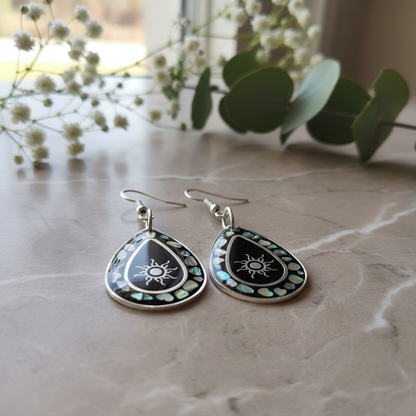 Midnight Sun Abalone Earrings - detail view with florals