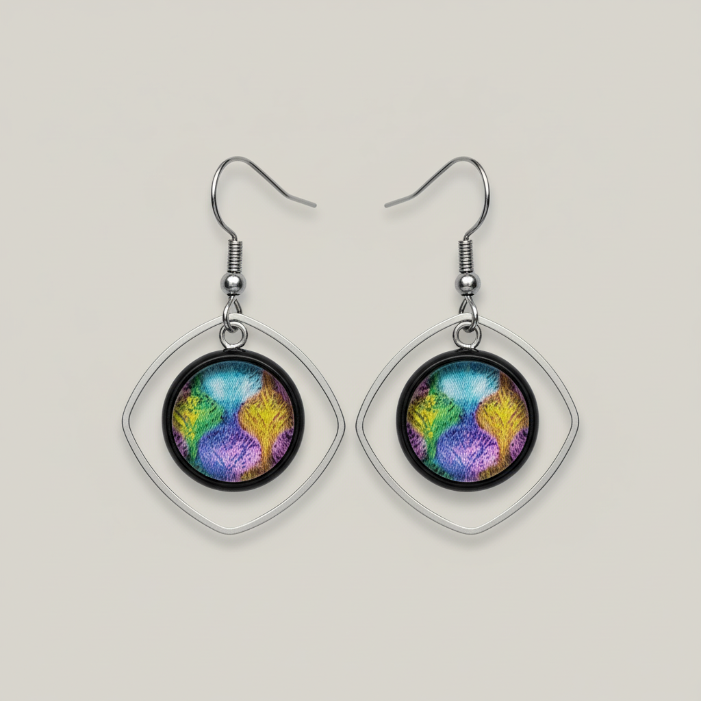 Rainbow Iridescent Diamond Frame Earrings - handcrafted holographic earrings with color-shifting rainbow pattern